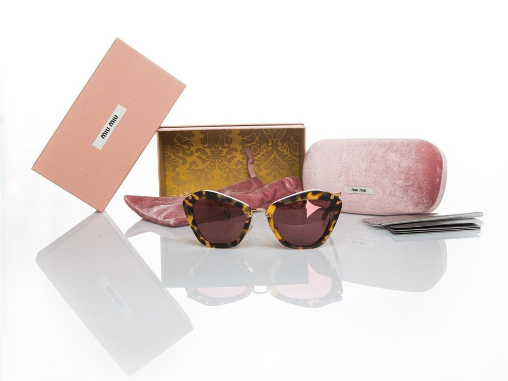 New Authentic MIU MIU Womens Sunglasses SMU 10N 7S0/0A0 Blonde Havana/Brown Red